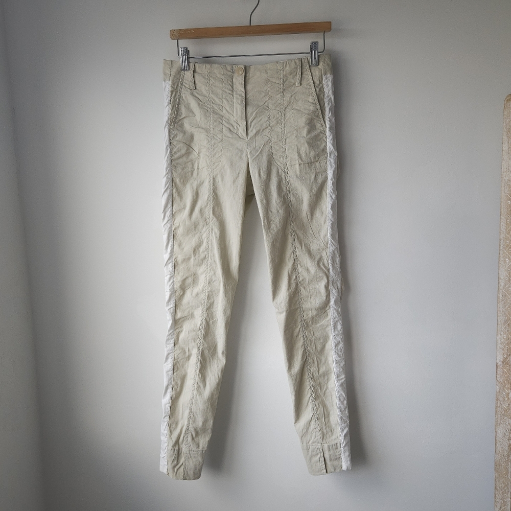 Annette Goertz Germany 2020 Cream And White Stripe Split Hem Leisure Pants